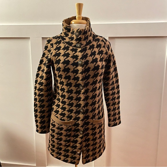 Madewell // Wallace Houndstooth Merino Wool Sweater Coat black tan/camel - Picture 2 of 16